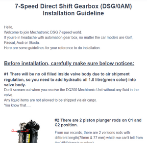 7-Speed Direct Shift Gearbox (DSG/0AM) Installation Guideline