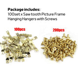 100 set Saw tooth Picture Frame Hanging Hangers with Screws, Photo Frame Hangers Picture frame Kit for Art Photo Canvas Wall Mounting TOKIT-98448- #TOKIT-98448
