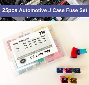 25 Pcs Automotive J Case Low Profile Fuse Assortment Set 32V 20A 30A 40A 50A 60A - #FUSEO-70120