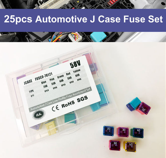25 Pcs Automotive J Case Low Profile Fuse Assortment Set 58V 20A 30A 40A 50A 60A - #FUSEO-70121