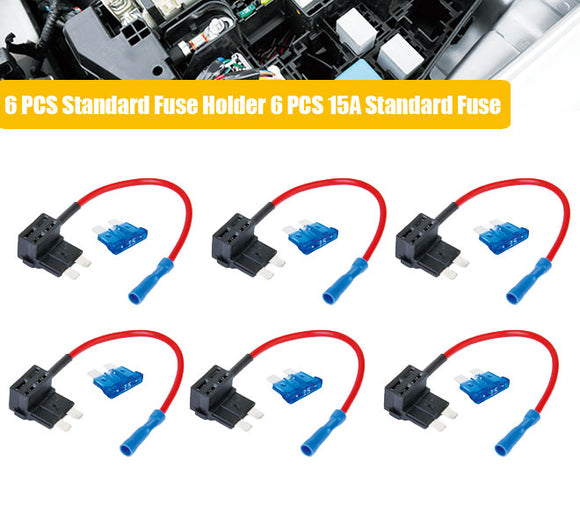 6 x Car Add-a-circuit Fuse Standard Fuse Holder w/6 PCS 15A Standard Fuse - #FUSEO-70200