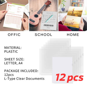 12PCS L-Type Clear Documents Folder A4 File Folders Clear Project Pocket - #OFFIC-00012