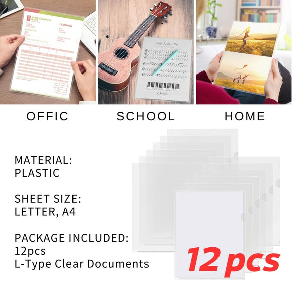 12PCS L-Type Clear Documents Folder A4 File Folders Clear Project Pocket - #OFFIC-00012