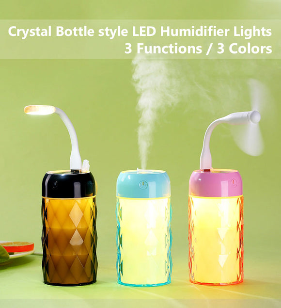 Multi Function Led Air Humidifier Aroma Diffuser Crystal Bottle w/USB Light&Fan - #ASSRY-70700