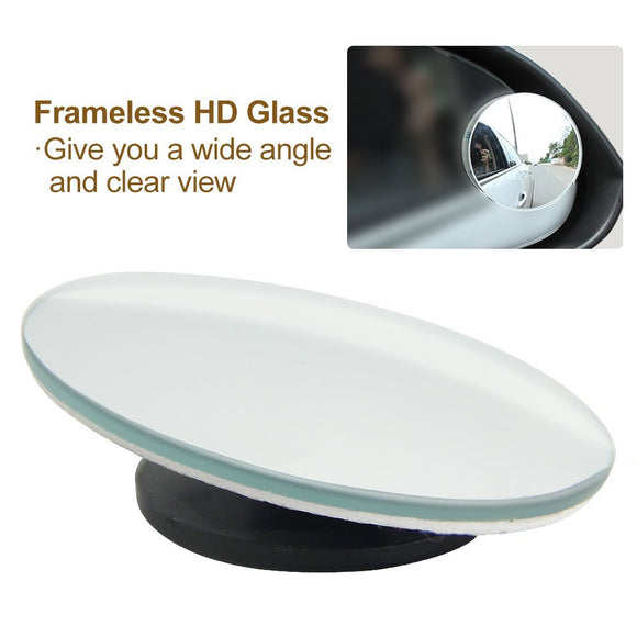 Blind Spot Mirror Rimless HD Glass Wide Angle 360° Convex Mirror Car Side Mirror Stick On RearView Car SUV Motorcycle Universal Fit - #BSKIT-36000