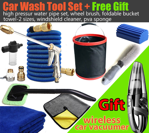 Car Wash Tool Kit Set High Pressure Water Gun Pipe+Free Gift-Wireless Vacuumer - #CWASH-F001