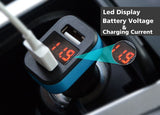 Car Charger 12-24V Dual USB 5V 3.1A with LED Display Voltage and Current-Blue - #KC-2U005