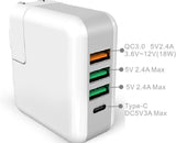 Quick Charge 3.0 25W 4-Port USB Type C Wall Charger Travel Set w/EU UK AU Plug - #KC-4U01