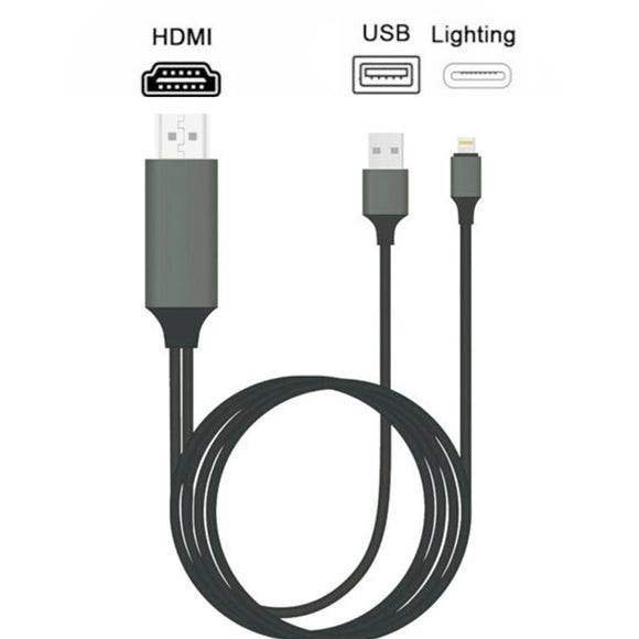 Lightning to HDMI HDTV AV Cable Adapter For iPad iPhone 11/X/XS/6/7/8 Plus Black - #MOBIL-689X3