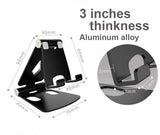 Foldable Smart Phone Tablet (3-10”) Stand Aluminum Alloy Angle-Adjustable-Black - #MOBIL-91972