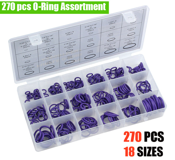 270 PCS O Rings Round Rubber Seal Universal Assortment Kit Plumbing Air Auto 