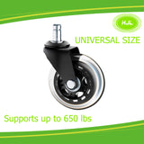 3" office chair casters wheels-set of 5 Heavy Duty 7/16" by 7/8" length - #WHEEL-05005